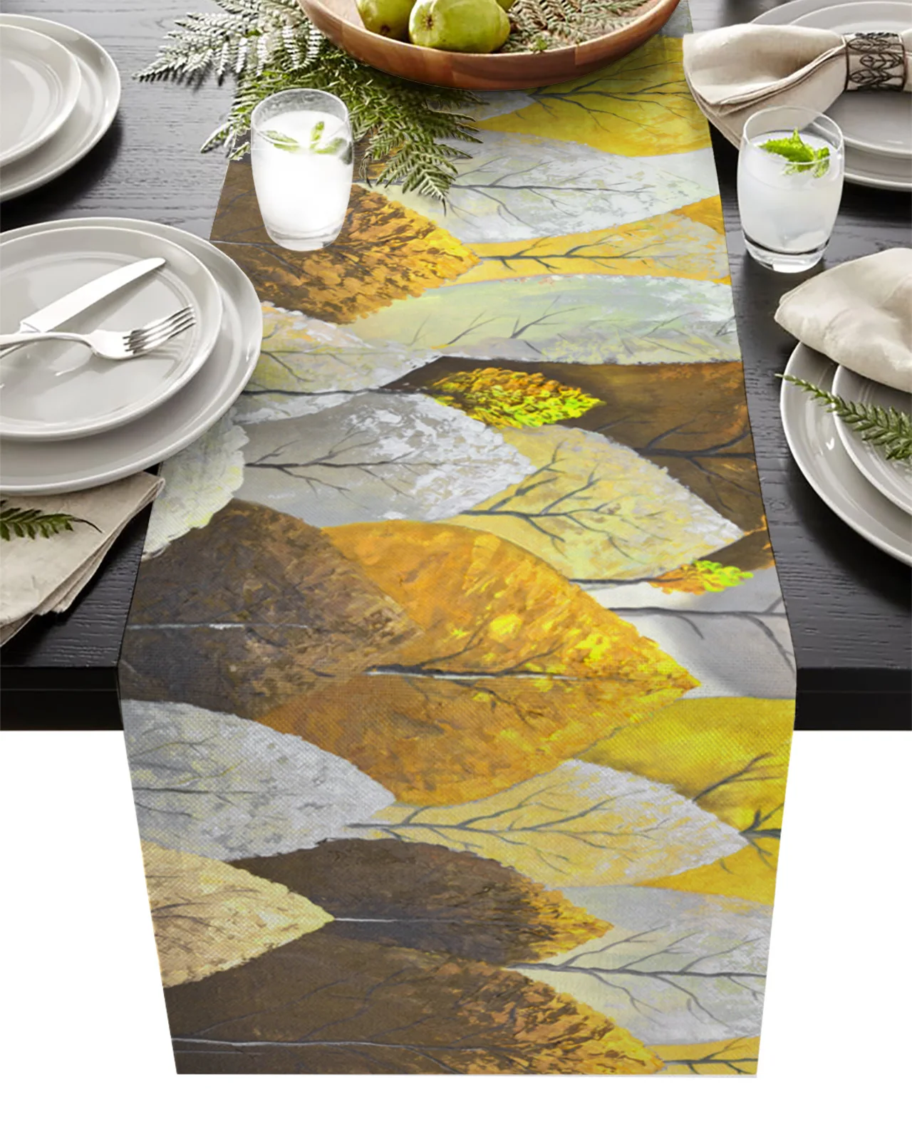 

Акварельная картина маслом, осенние листья, настольная дорожка, Свадебный декор для стола, праздничная столовая настольная дорожка, домашн...