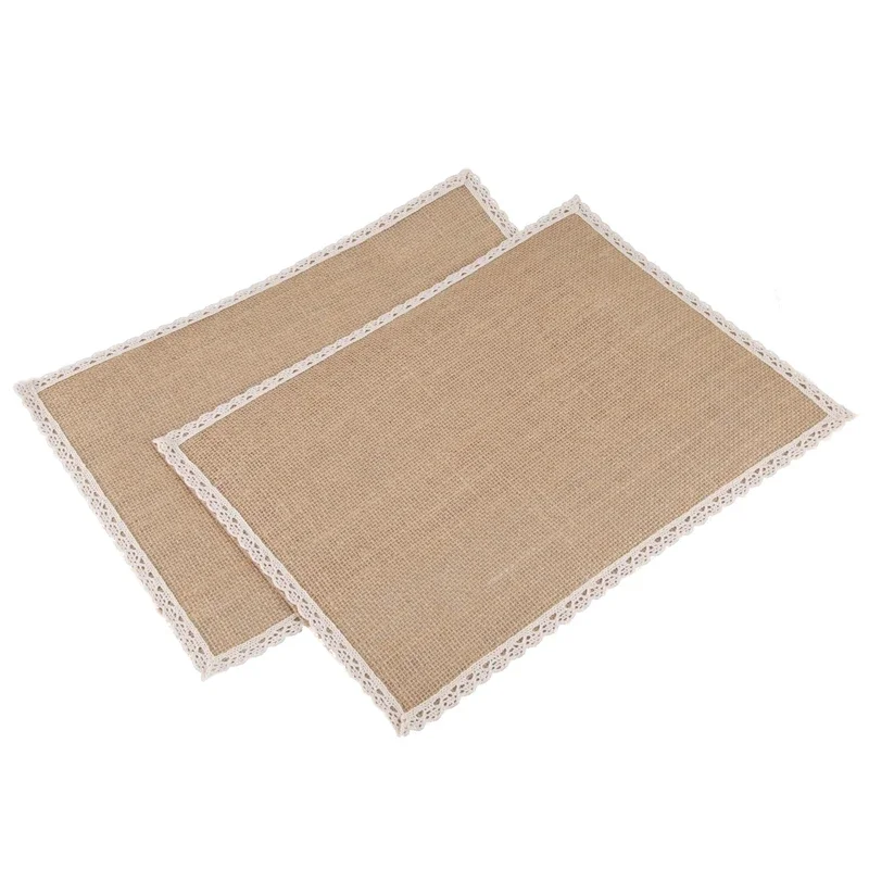 

8Pcs Linen Table Mat Lace Placemat Set Natural Jute Woven Tableware Mat Wedding Party Decoration