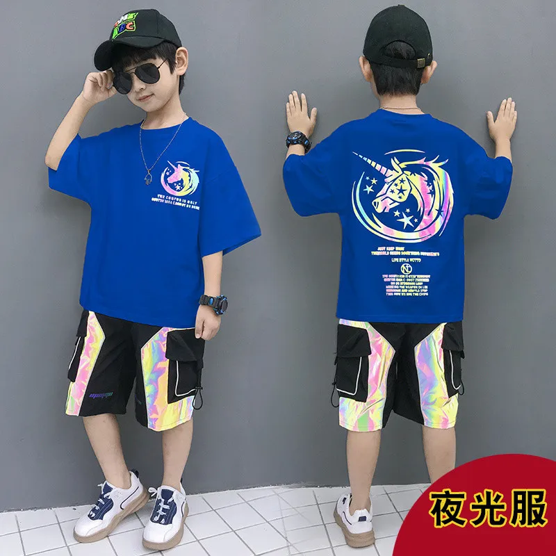 

4-14 Years Old Children Boys Clothing Outfits Casual Sport Cotton Pullover Fake Two Piece Tshirt+Shorts 2Pcs/Sets Kid Tracksuits