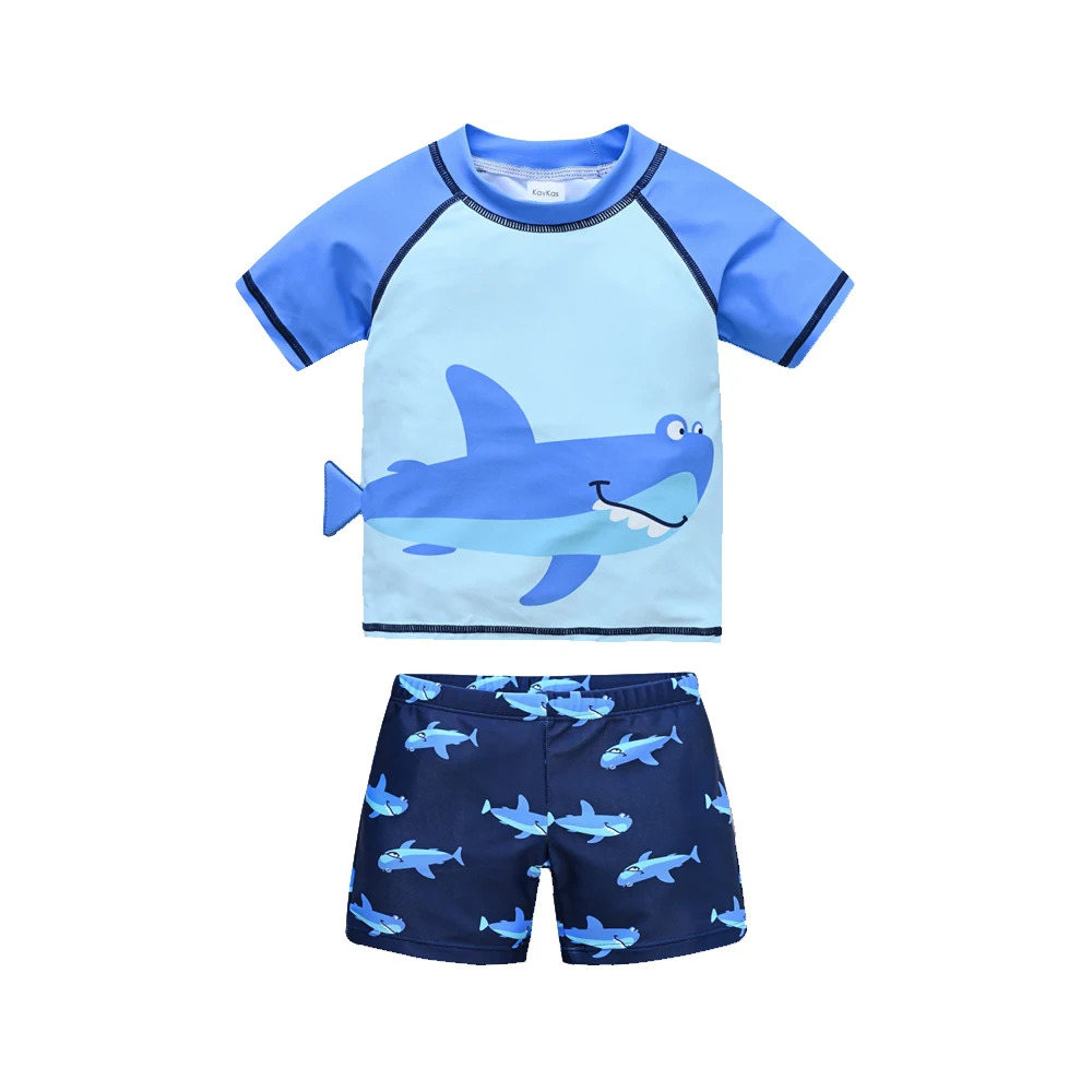 

Kavkas Kids Boy Swimsuit 2 Pcs Top + Pants Board Shorts Short Sleeve Summer Children Swimwear Cool Print 1-8 Years Swimming