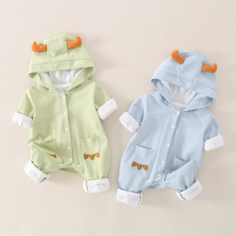 New Baby Boy Clothes Baby Onesie 2023 Funny Spring Cartoon Dinosaur Cute Romper Infant Solid Long Sleeve Outfits Baby Costume