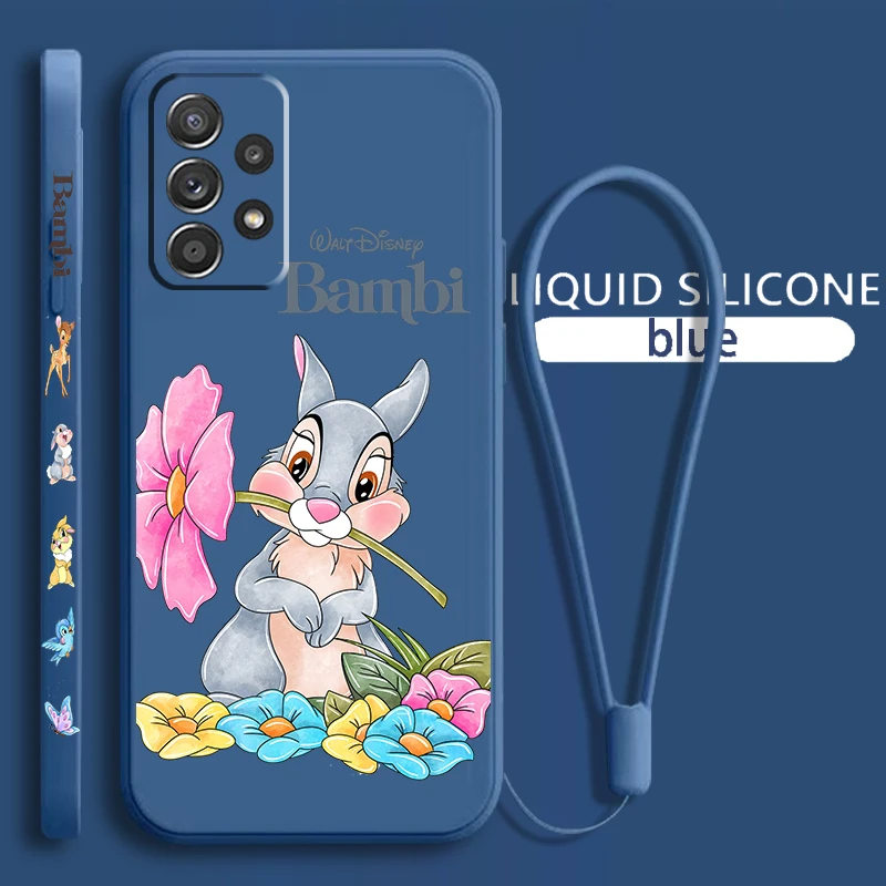 

Cute Cartoon Bambi For Samsung Galaxy A73 A54 A34 A53 A33 A52 A32 A22 A71 A51 A21S 4G 5G Liquid Left Rope Phone Case Coque Capa