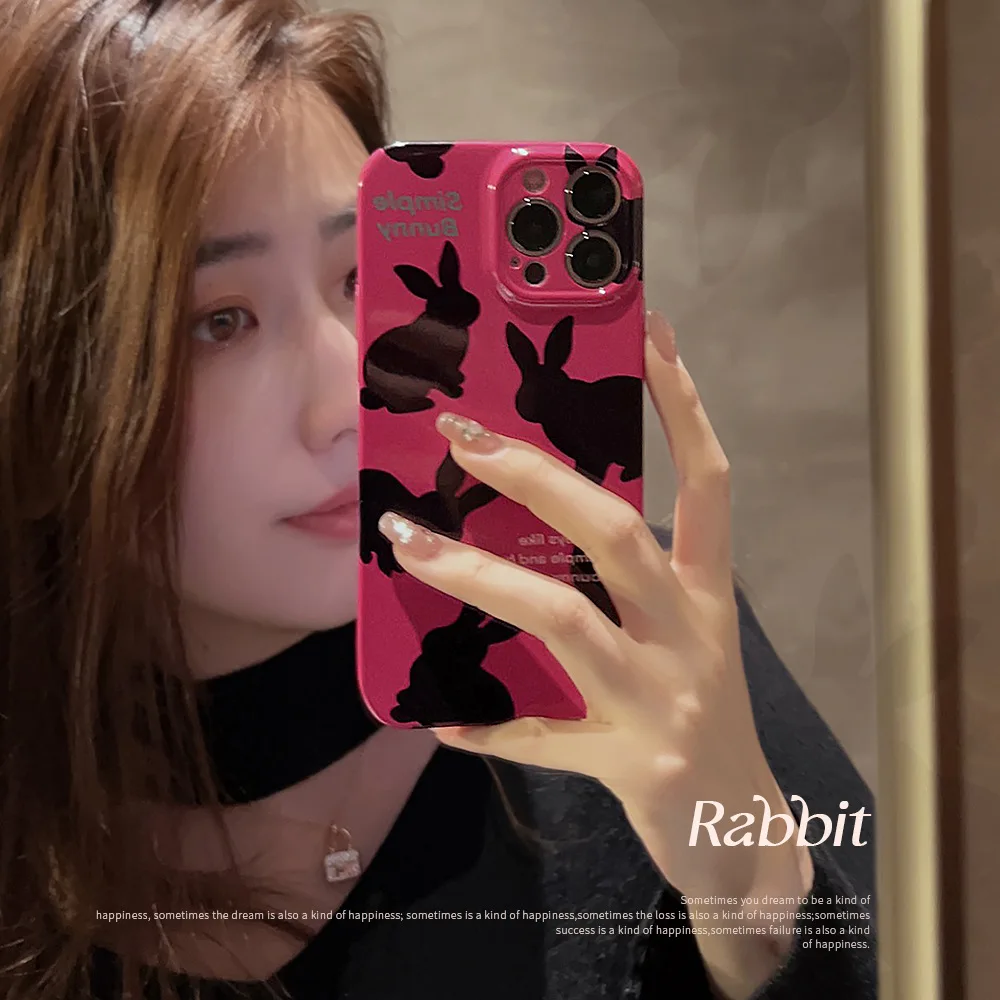 

Happy Bunny Retro Rabbit Black Ins Jane Shockproof Pc Hard Phone Case for Iphone 13 12 Promax 14 11 Pro Max 7 8 Plus Xsmax Xr X