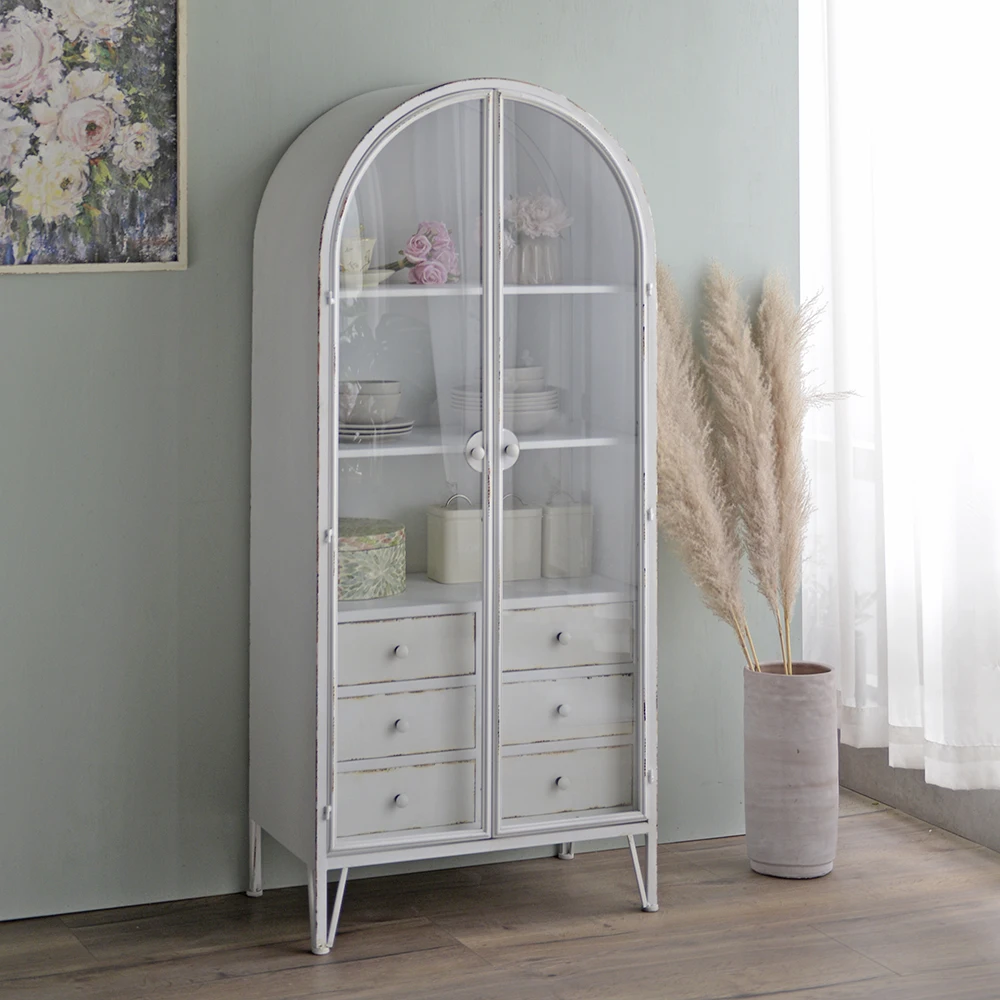 Шкаф GZ010 из кованого железа в французском стиле белый стеклянный буфет для