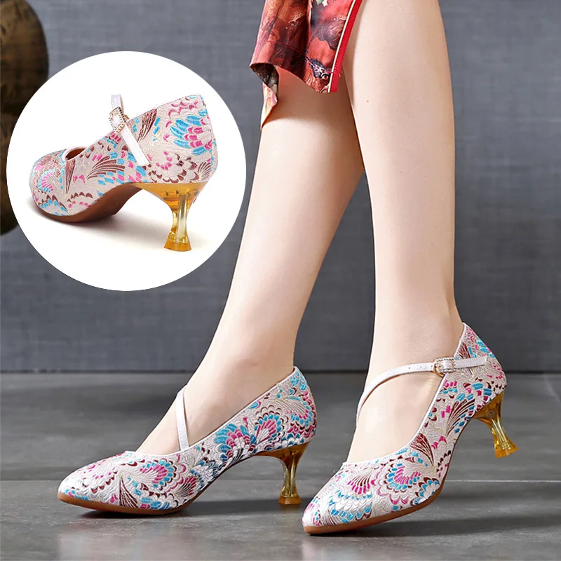 

Women Shoes For Girls Ladies Woman Heels Modern Closed Toe Shoes Folk-Custom Design Salsa Sandals Medium Heels Rubber Sole