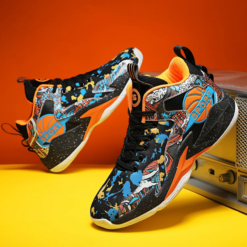 Fashion Graffiti Men Sports Shoes Outdoor Non-slip Basketball Shoes Men Cushioning Athletic Shoes Breathable Children's Sneakers