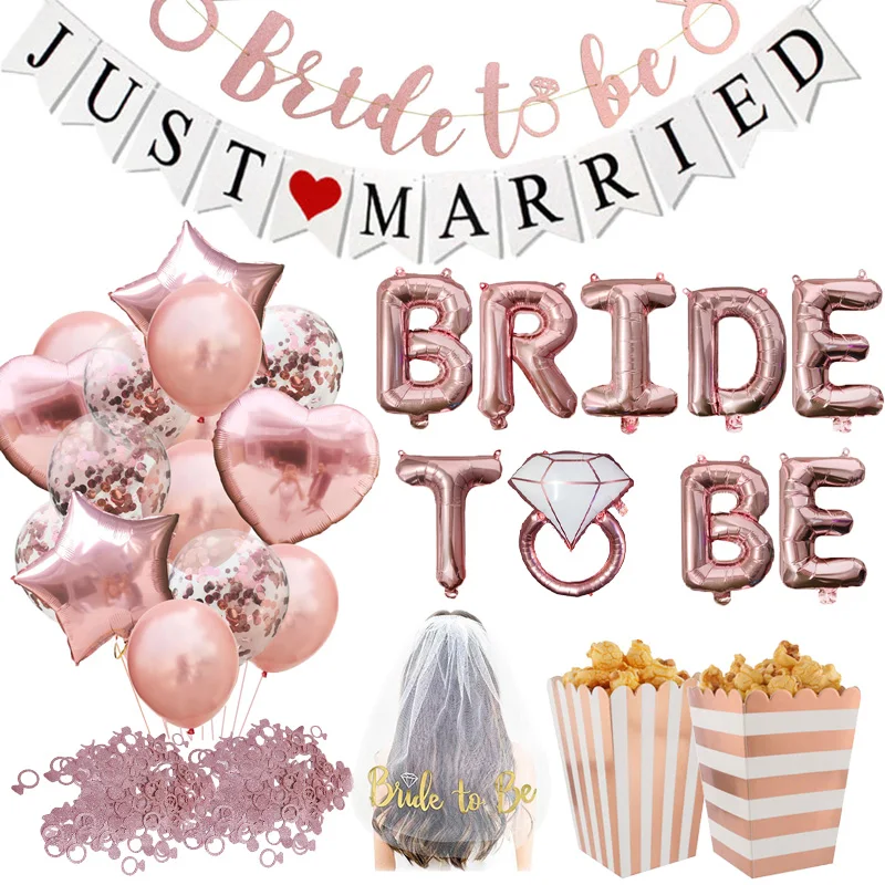 

Wedding Decoration Team Bride To Be Banner Rose Gold Balloon Bridesmaid Bridal Shower Veil Hen Decor Bachelorette Party Supplies