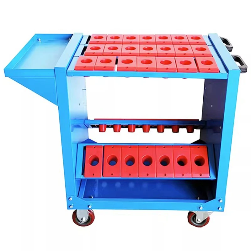 BT30 CNC Tool Trolley Cart 35 Capacity Tooling Blue 45 Taper Tool Holders Shelf Cart with Two Swivel Two Fixed Casters