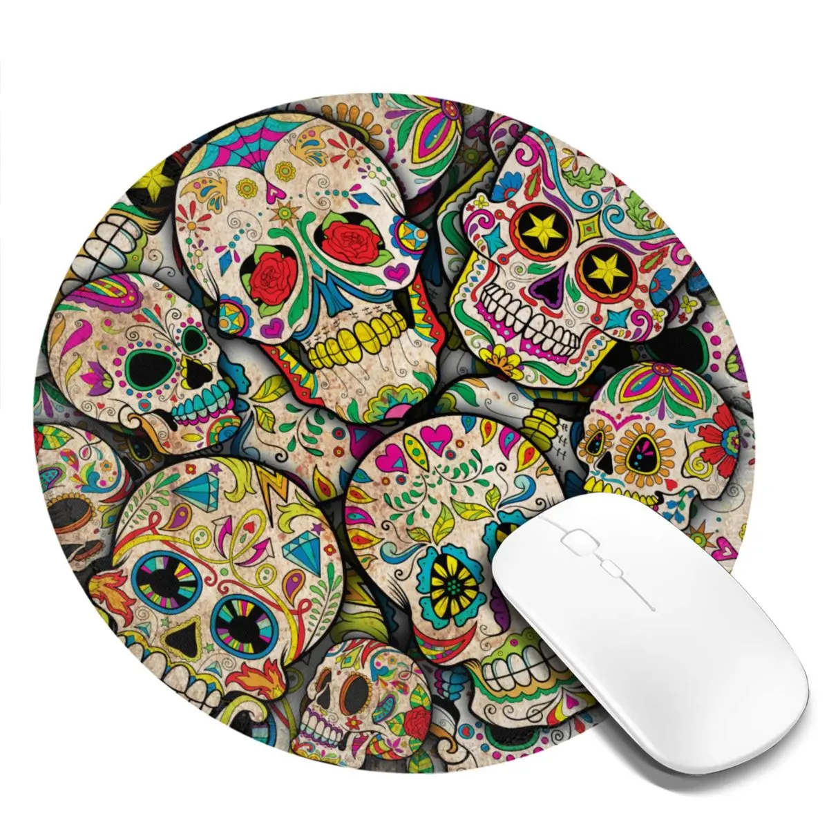 Цветной коврик для мыши со скелетом резиновый с цветочным принтом и изображением