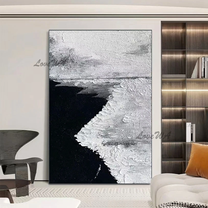 

Abstract Sea Wave Oil Painting Thick Acrylic Texture Landscape Handmade Paintings On Canvas Frameless Restaurant Wall Decoration