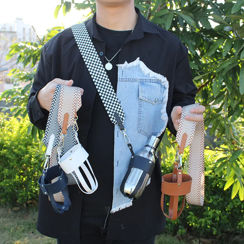 

Scald Proof Coffee Water Bottle Holder Bag Cup Strap Thermos Cup Sleeve PU Leather Sleeve Carrier Cover Drink Carrier