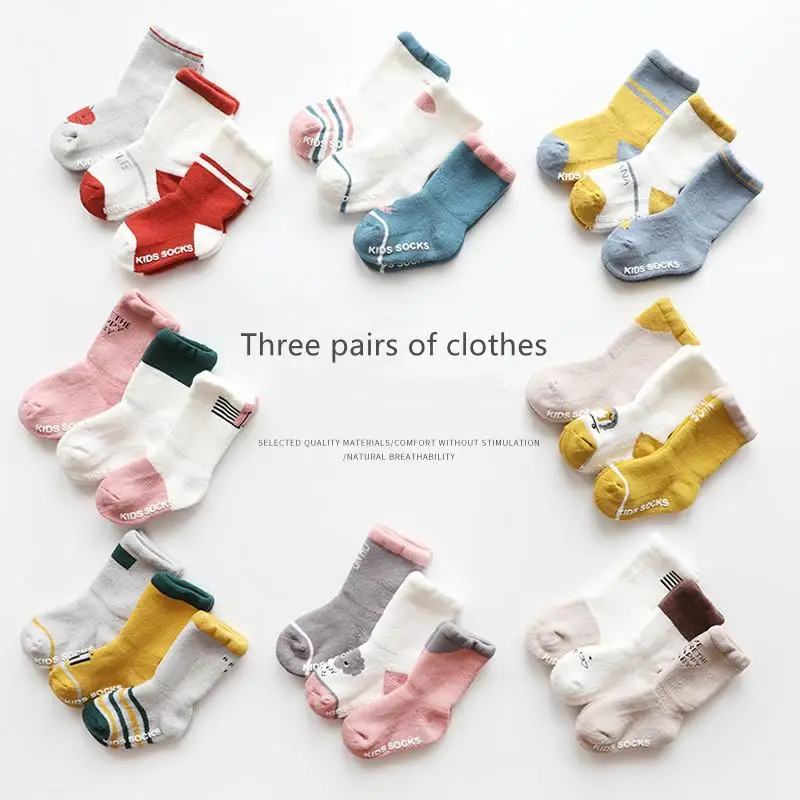 

3 Pairs/batch of Autumn and Winter New Children's Tube Floor Socks Dispensing Anti-slip Toddler Socks Cotton Terry Thickening