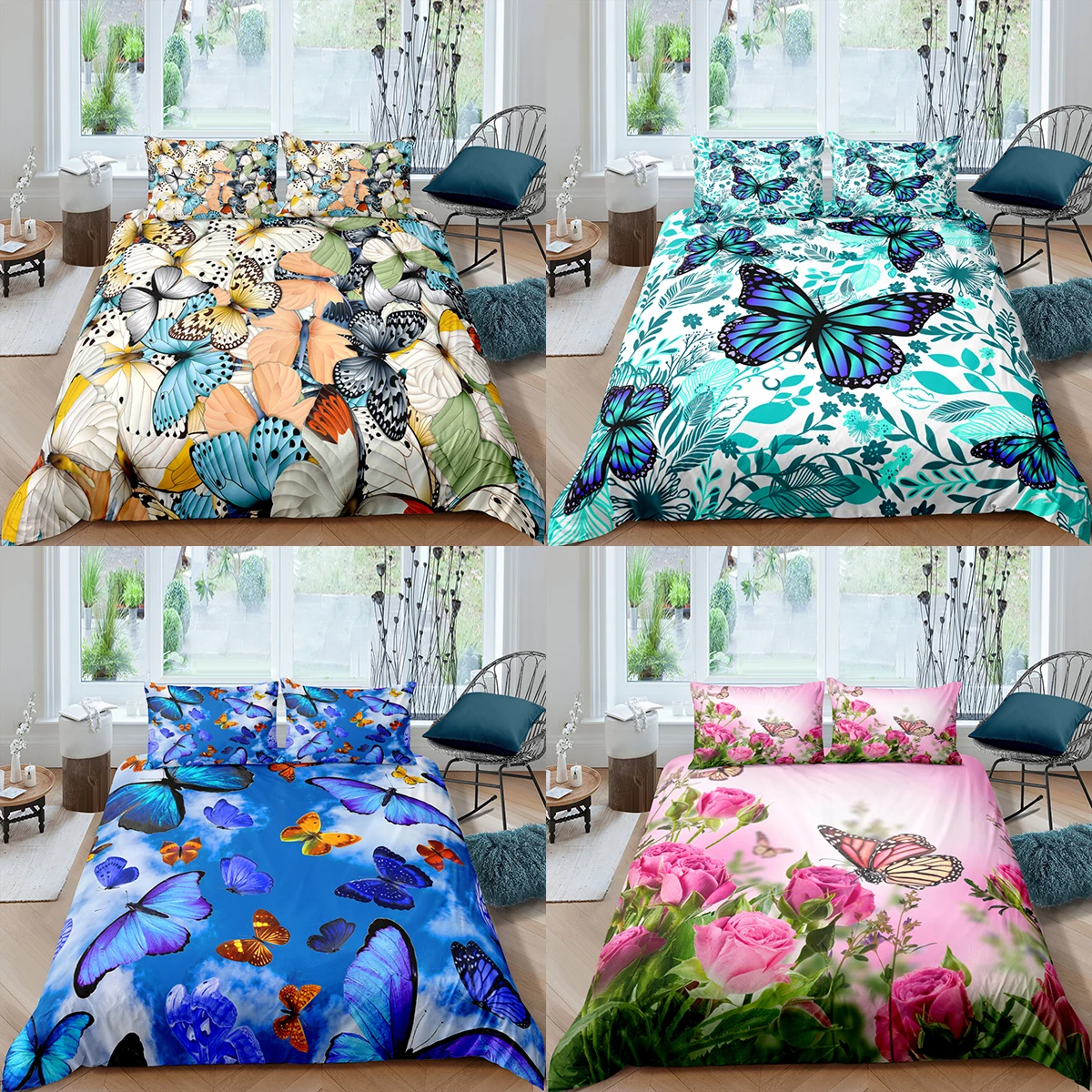 

Роскошный домашний текстиль, Комплект постельного белья с 3D изображением бабочки, пододеяльника, наволочки, цветочный Комплект постельног...