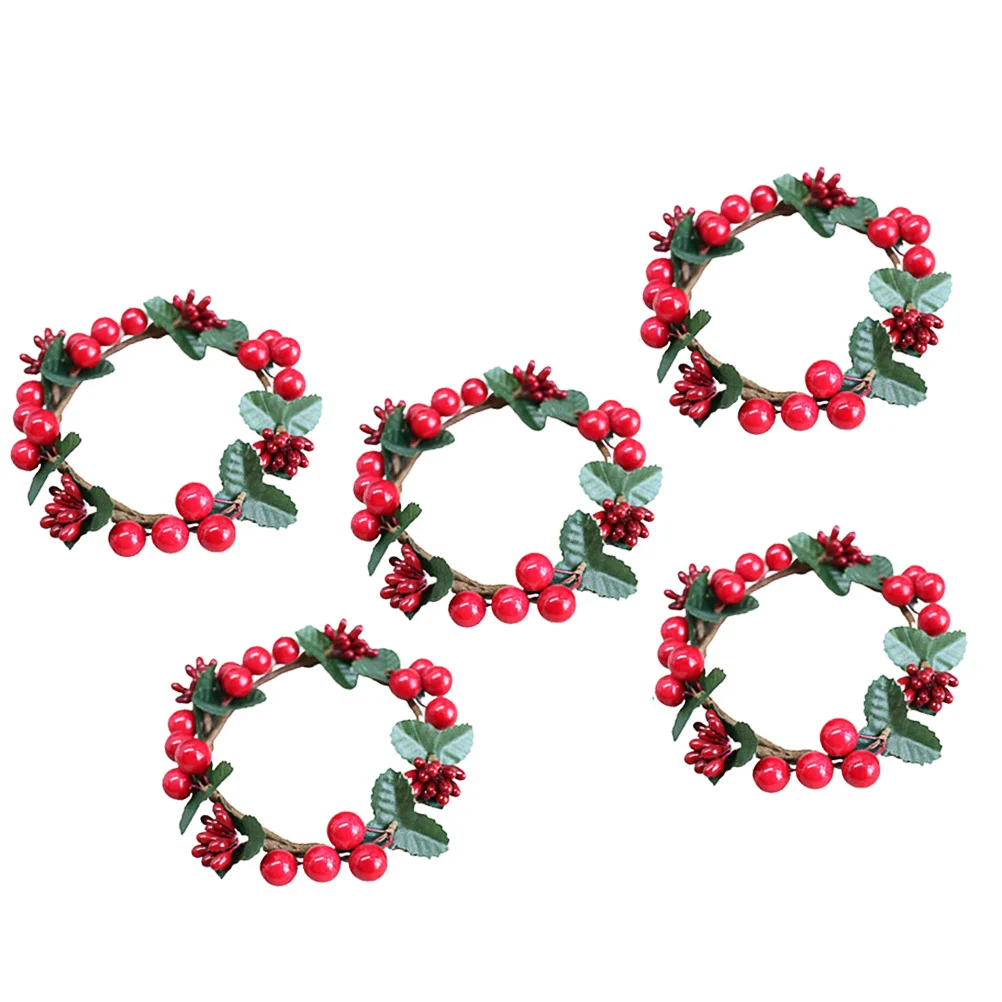 

5 Pcs Red Berry Candlesticks Garland Christmas Hanging Berries Decors Mini Wreath Dinner Table Party Decorations Holders