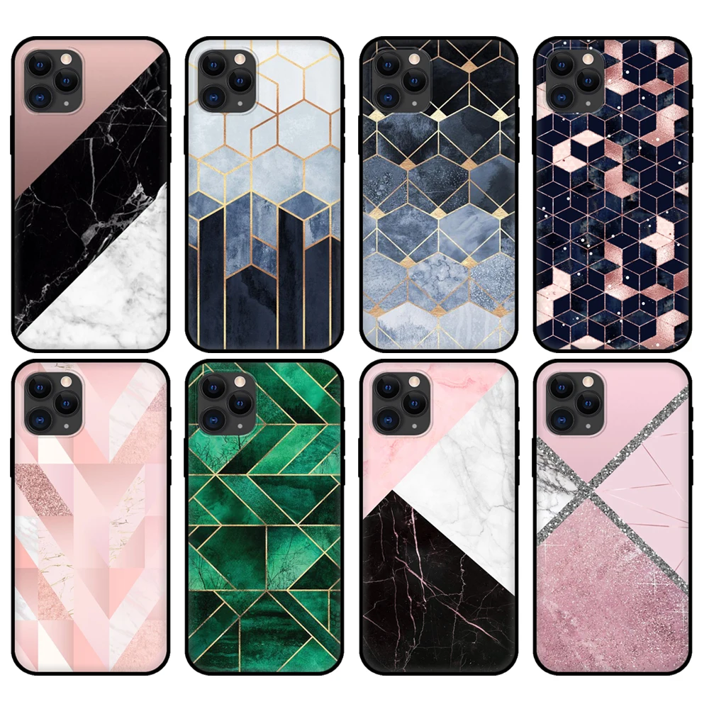 

Черный чехол из ТПУ для iphone 5 5s se 2020 6 6s 7 8 plus x 10 XR XS 11 12 mini pro MAX, задняя крышка с мраморной текстурой