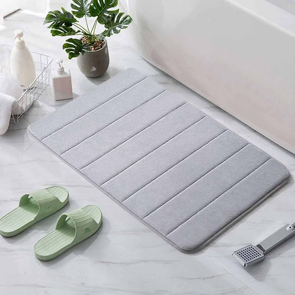 

Coral Velet Bath Mats Anti-slip Floor Mat Stripe Pattern Corridor Living Room Entrance Doormat Soft Comfortable Absorbent Rug
