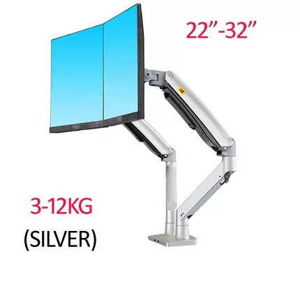 

F195A 3-12kg Aluminum 22-32" Dual computer screen stand Gas Spring Arm Full Motion double PC Monitor Holder Support with US