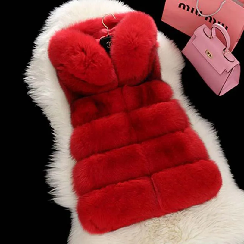 Winter Faux Fur Hooded Vest Women Warm Medium-Long Elegant Solid Color Fur Coat Artificial Fox Fur Large Size Jacket Gray Pink