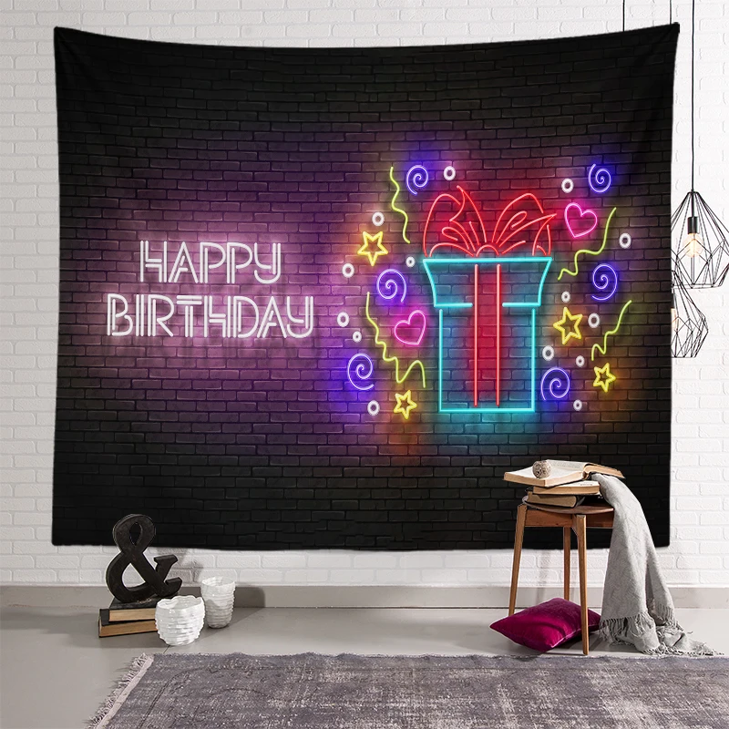 Гобелен с днем рождения УФ-светящийся психоделический домашний декор неоновый