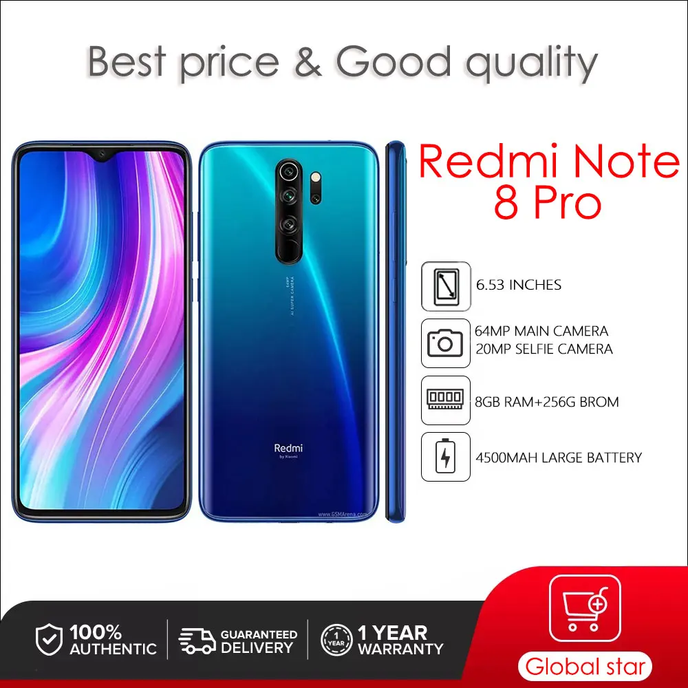 

Global Version Original Unlocked XIAOMI Redmi Note 8 Pro 8GB RAM 128GB ROM 6.53“ 64MP Mobile Phone