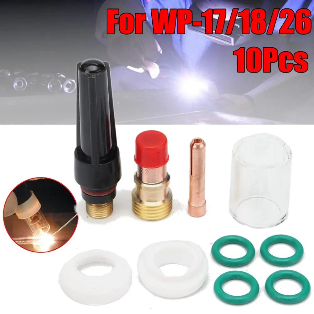

10 pcs TIG Welding Stubby Gas Lens #10 Pyrex Cup Kit for Tig WP-17/18/26 3/32"