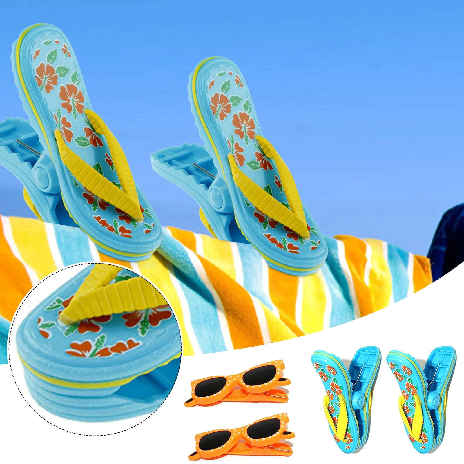 

4pcs Plastic Beach Towels Clips For Sunbeds Sun Lounger Slipper Decorative Clothes Pegs Pins Large Drying Racks Retaining Clip