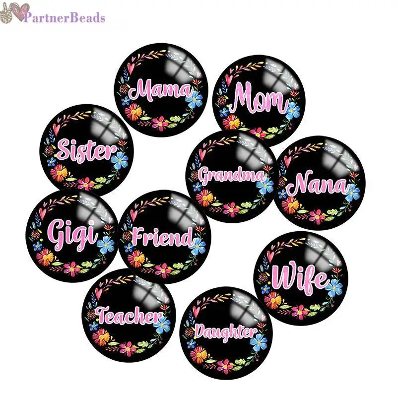 

Flower MOM Gigi Nana Round Photo Glass Cabochon Demo Flat Back Making Findings 20mm Snap Button N9491