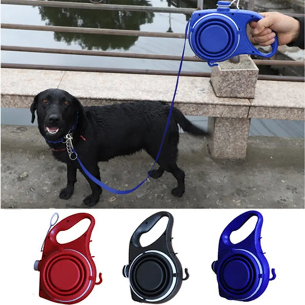 

2021 Portable Pet's own water bottle pet leash Garbage Bag Safety Lock Nylon Material Auto-scaling Towing Rope