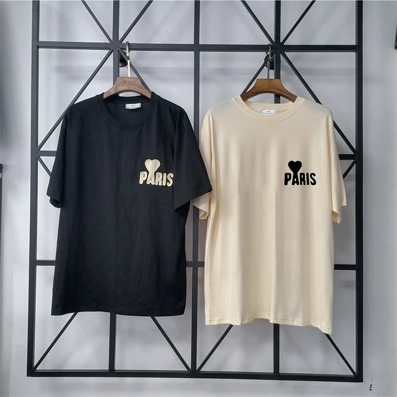 

2021 Summer New AMI Alexandre Matiussi Hearts A Love Embroidered Simple Masculine Fashion Short Sleeve T-Shirt
