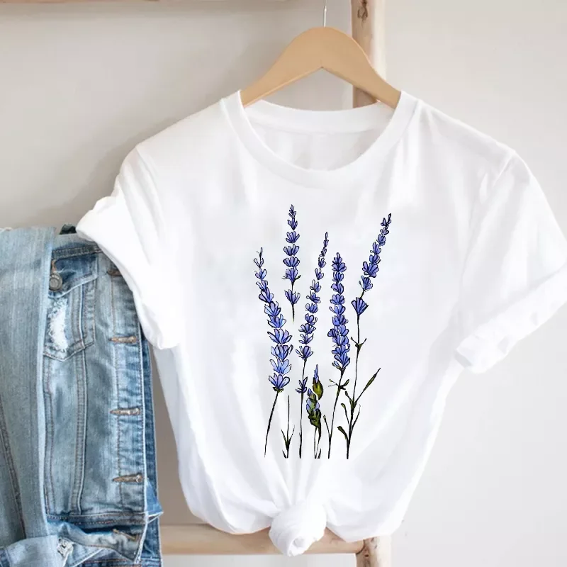 

2022New Printing Floral Flower 90s Cartoon Ladies Streetwear Style Fashion Clothes Print Tee Top Tshirt Female Graphic T-shirt