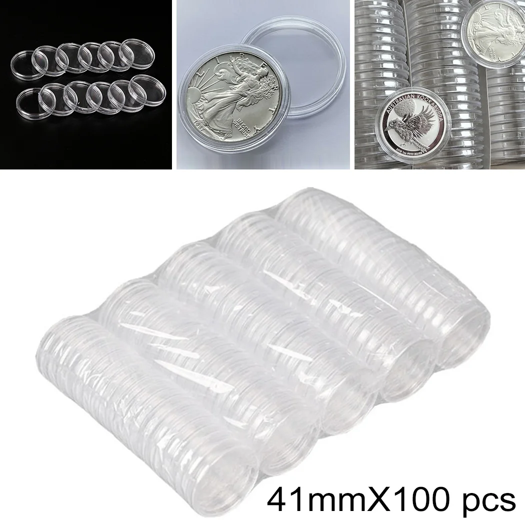 

100pcs 41mm Transparent Round Boxes Coins Collection Large Capacity Plastic Capsules Cases Capsules 1oz Coins Box
