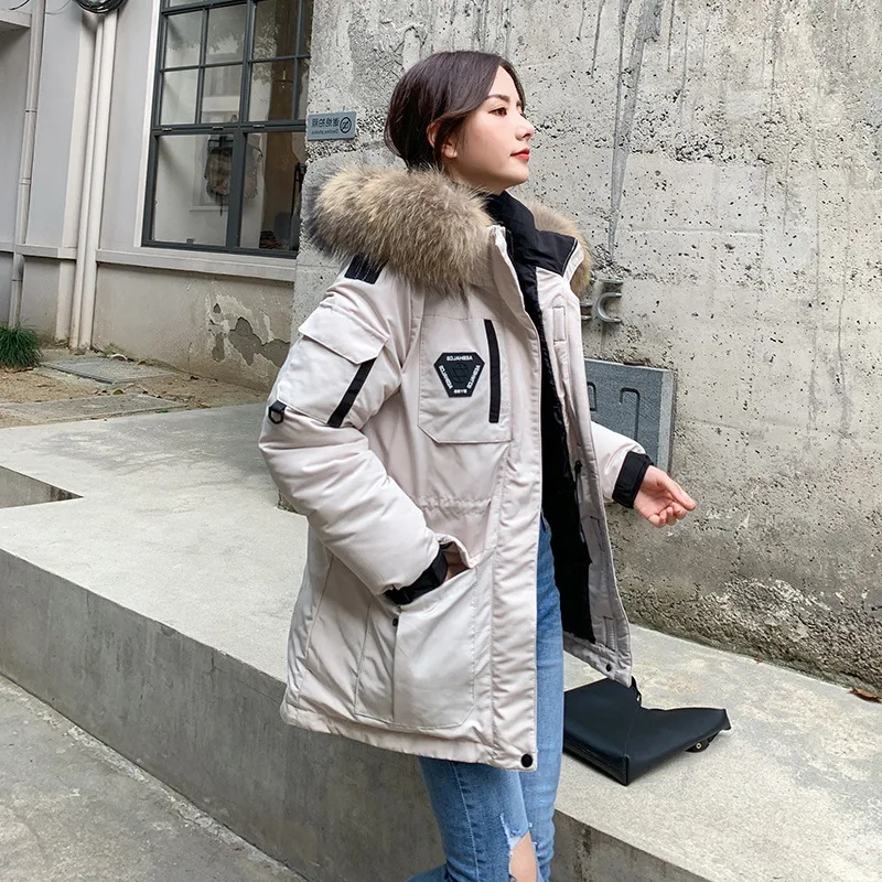 Women Parka Winter Coats Warmth Padded Jacket Fur Collar Hooded Jacket Plus Size Korean Fashion Mid-length Couple Outfit New