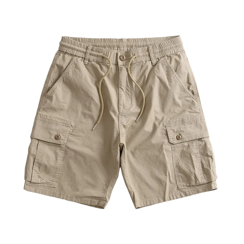 Thin style breathable summer vintage multi-bag nickel pants cargo casual shorts micro elastic straight loose men's elastic waist