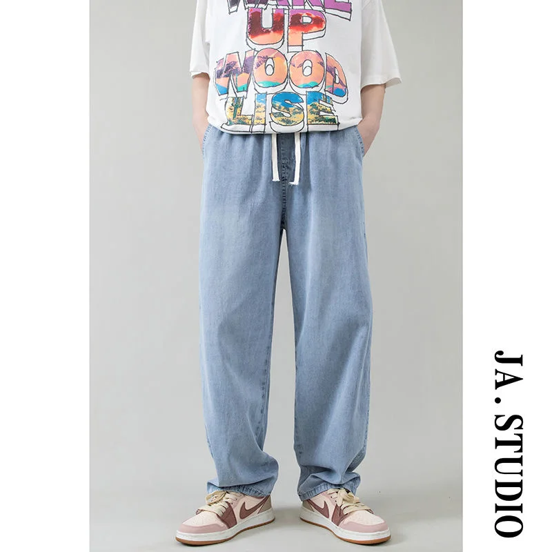 Summer Blue Baggy Jeans Men Fashion Casual Wide Leg Jeans Men Streetwear Loose Hip Hop Straight Denim Pants Mens Trousers S-2XL