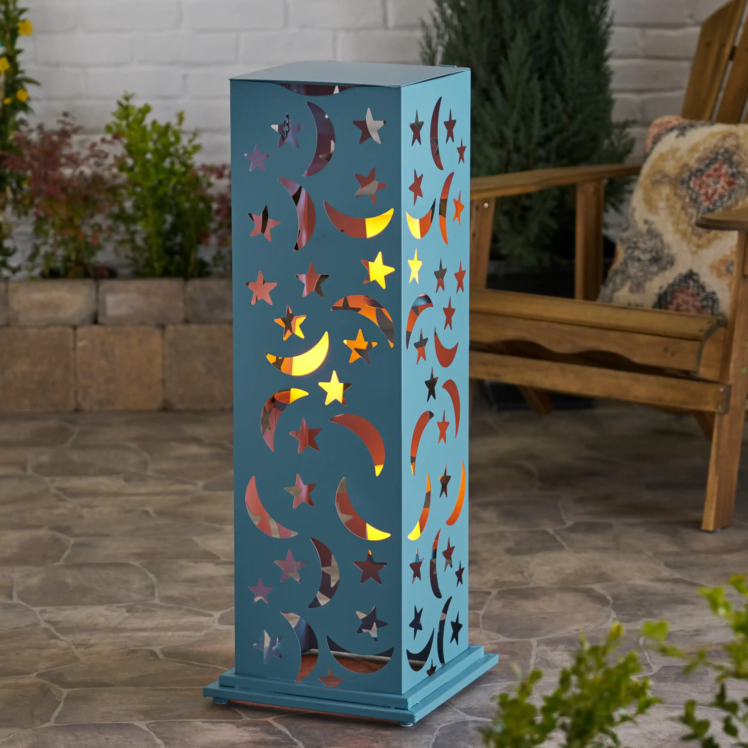 

Hadassah Outdoor 34 Inch Iron Cutout Lantern, Blue