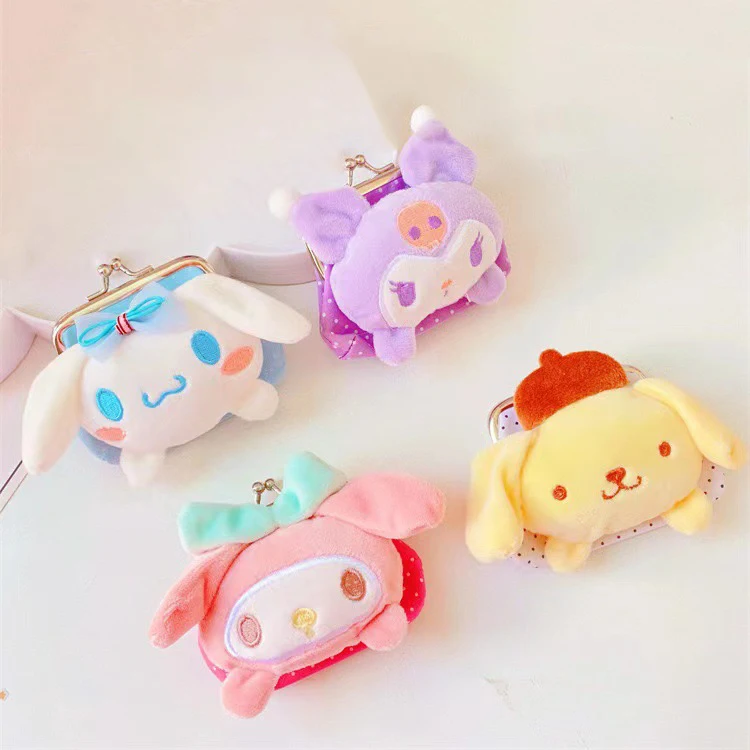 

Симпатичная мультяшная плюшевая кукла Melody Kuromi Cinnamoroll с блокировкой, мини-кошелек для мелочи, сумка для хранения монет для девушки, подарок