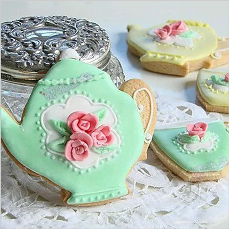 

2PCS/SET Teapot Tea Cup Set Cookie Cutter Stainless Steel Mouds Metal Fondant Cake Mould