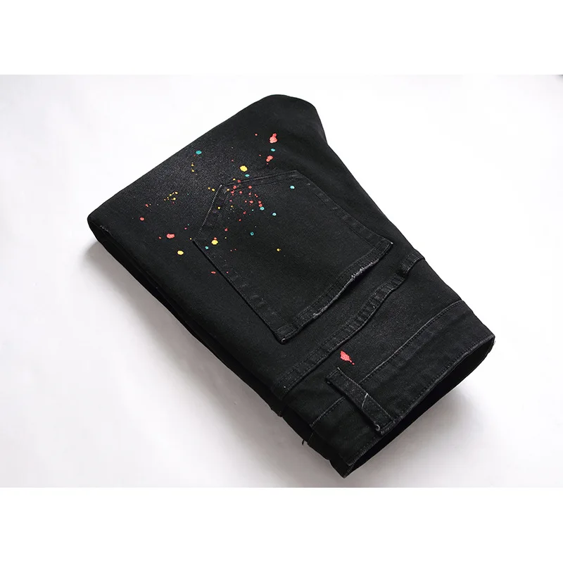 Jeans Men New Elastic Black Pants Slim Fit and Perforated Personalized Trendy Pants Men