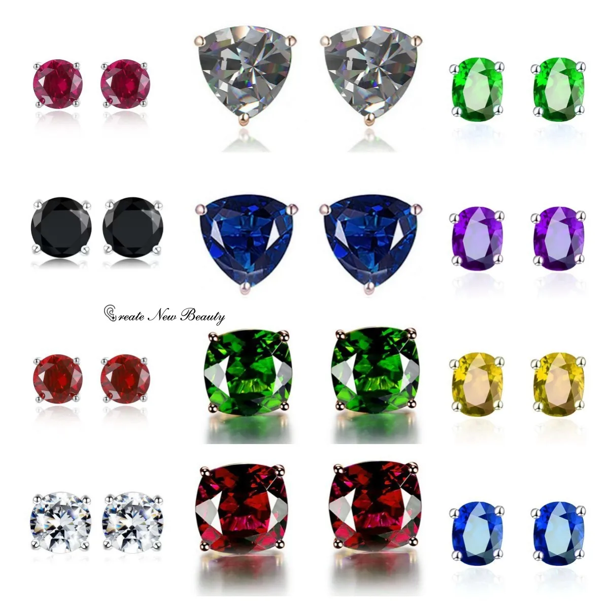 Круглые серьги-гвоздики с красочным цирконом из нержавеющей стали