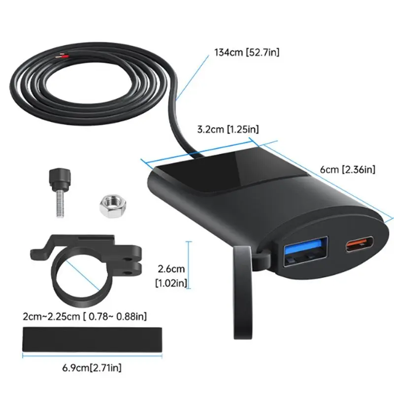 Надежное водонепроницаемое зарядное устройство для мотоцикла 12В с USB и Type-C портами для быстрой зарядки и связи с телефоном (art.: 3920dc9448174) - 3920dc9448174