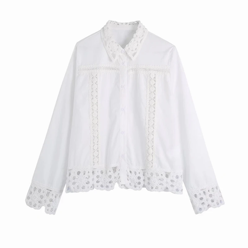 

Women White Lace Shirt Summer 2022 New Fashion Full Sleeve Loose Blouse Female Casual Top Blusa Clothing