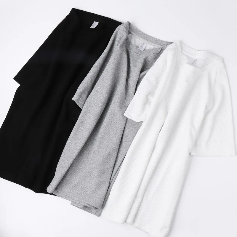 

Japanese-style Waffle Cotton T-shirt 2022 Men's and Women's Summer New Round Neck Short-sleeved Solid Color Couple Casual