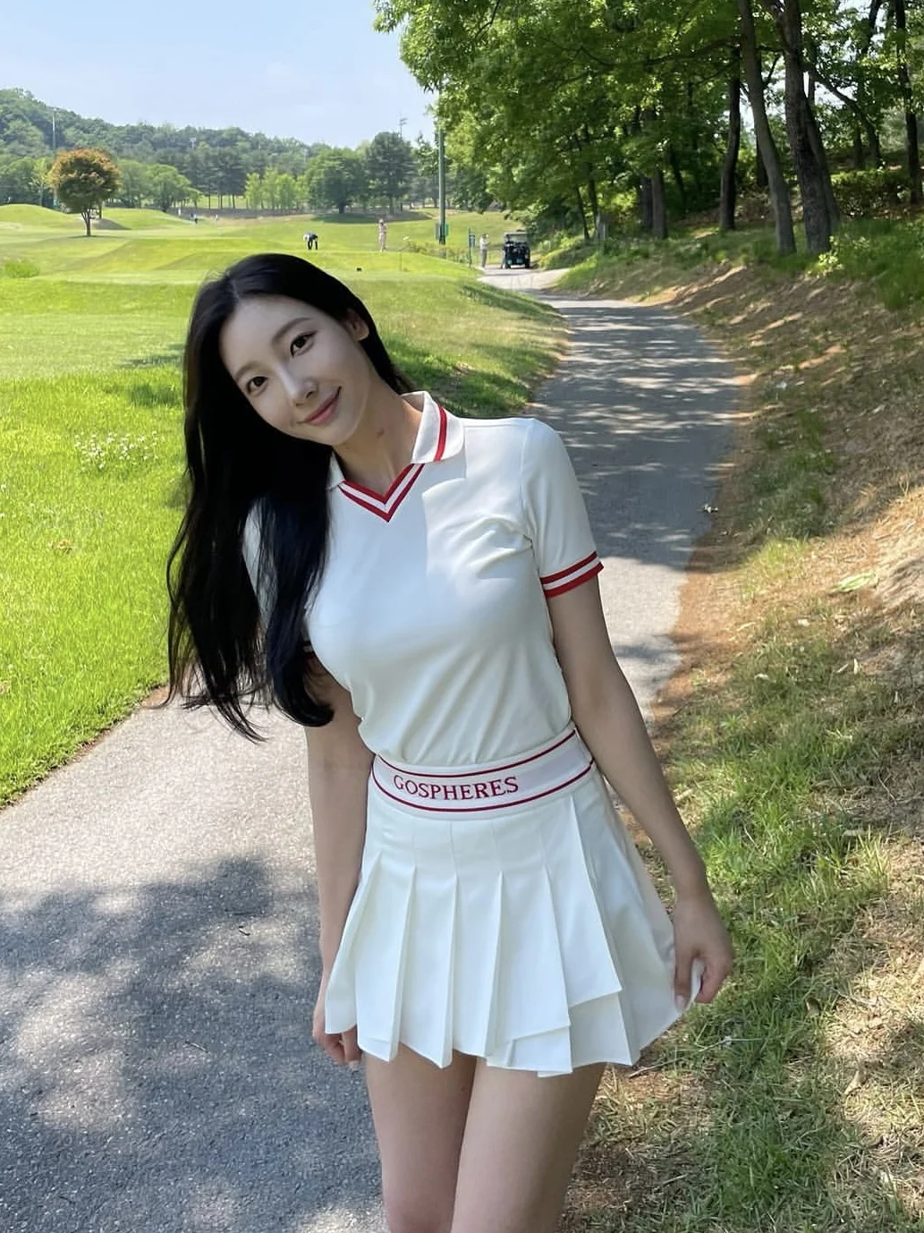 

Golf clothing women's summer suit college style slim short-sleeved high-waist pleated skirt