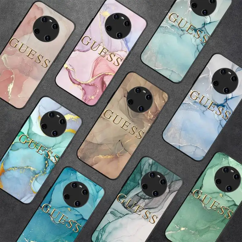 

Fashion Artistic Agate Marble Gold Bar Brand GUESS Phone Case For Huawei Y5 Y62019 Y52018 Y92019 funda case for 9prime2019