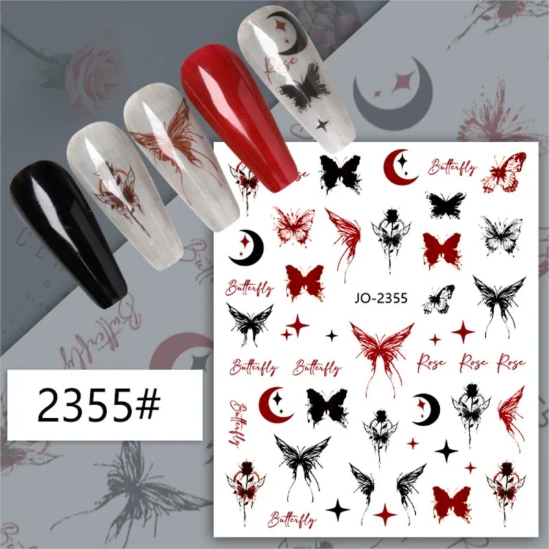 

3D Punk Style Butterfly Nail Art Sticker Black Red Color Star/Moon/Butterflies Sliders Charms 10*8cm Dark Series DIY Nail Decals