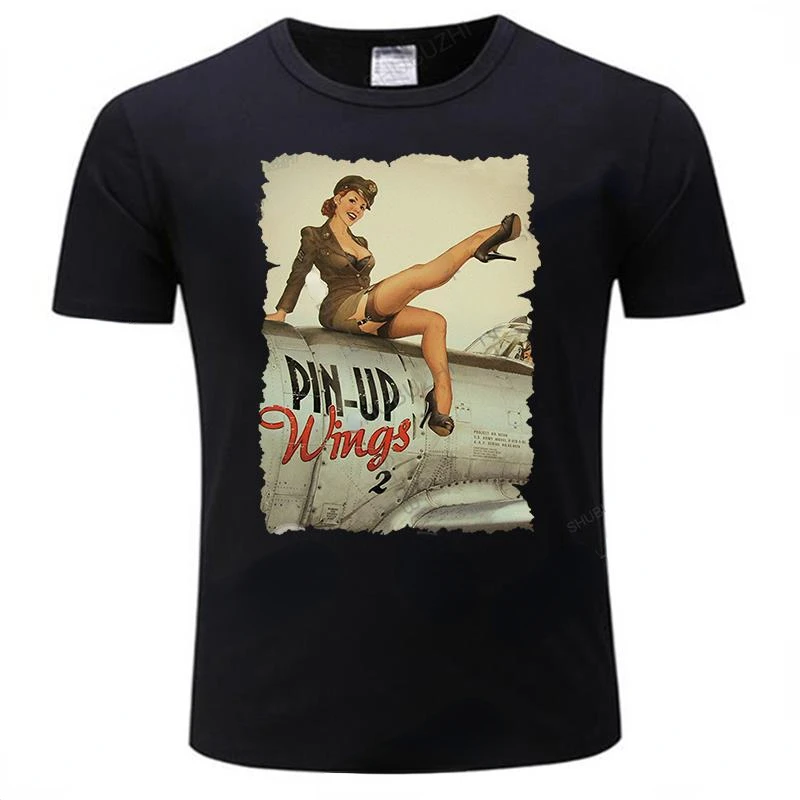 

T Shirt for Men Pin Up Girl Poster Paper Pinup Wings Stockings Girl Retro Posters Old Style Air Force Tin Sign Tee-shirt