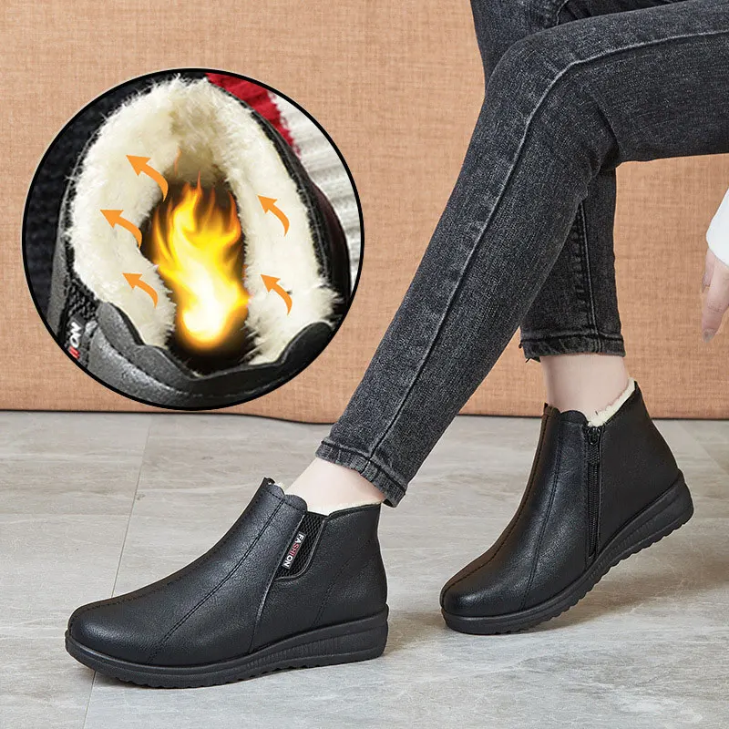 Women Boots 2022 Platform Winter Warm Ankle Boots Plush Slip-on Snow Boots Female Flat Shoes For Women Loafers Zapatos Mujer