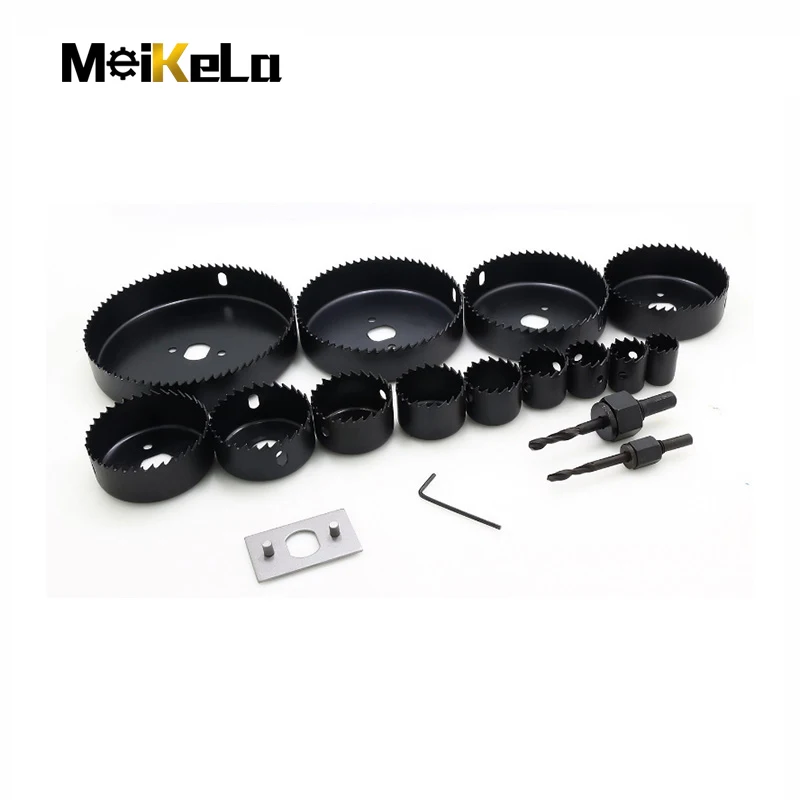 MeiKeLa Woodworking Hole Saw Set Drill Bit Carbon Steel 19-127MM Hole Cutter Sets for Plasterboard Ceiling Wood Hole Saw Kit