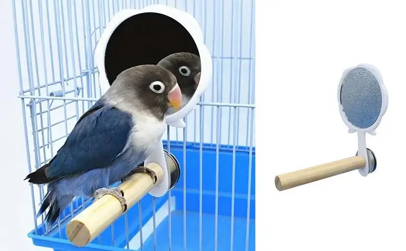 

Bird Mirror Wooden Interactive Play Toy With Perch Cockatiel Toys Mirror Bird Cage Accessories For Parakeet Macaws Sparrow
