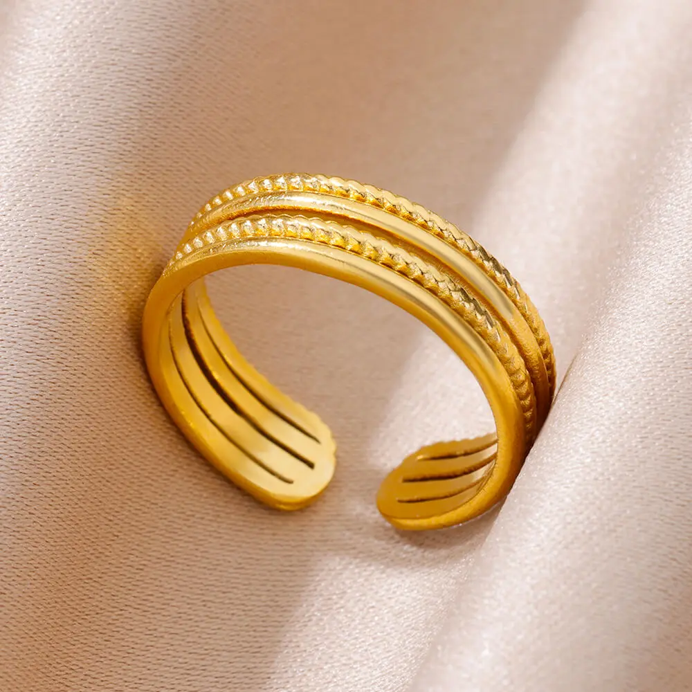 

Stainless Steel Rings For Women Men Gold Color Multi-layer Open Ring Female Male Party Finger Jewelry 2023 Trend Free Shipping